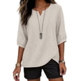 thumbnail image 6 of Sillenn Notch Neck Puff Bubble 3/4 Sleeve Cotton Linen Blouse for Women Loose Fit Dressy Casual Muslin Shirt Lightweight Breathable Relaxed Fit Tunic Shirt Casual Summer Basic Linen Shirts Beige L, 6 of 9