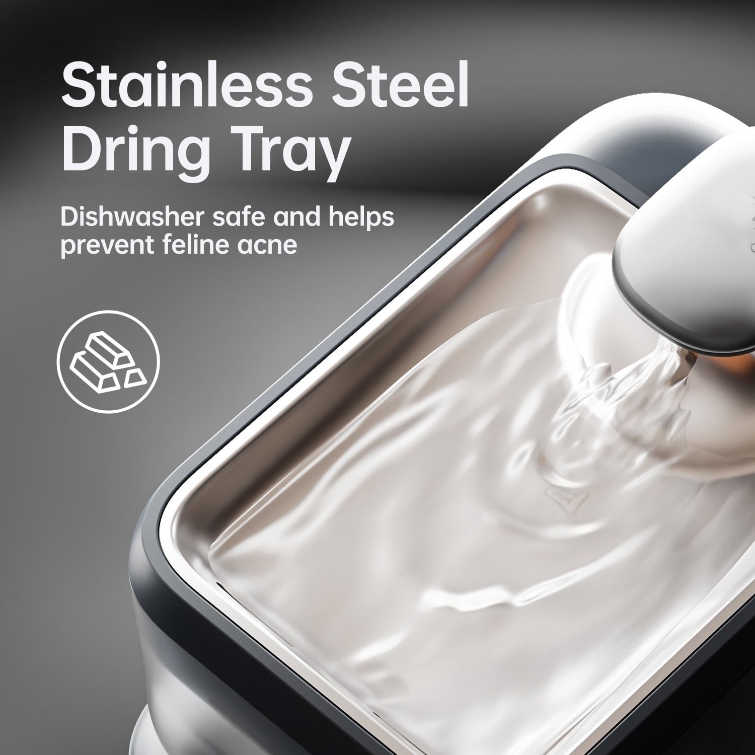 Petsee Wireless Automatic Pet Water Fountain 4.5L , Cordless Electromagnetic Pump, Stainless Steel Tray, Motion Sensor Mode, Ultra Quiet <30dB, Triple Filtration for Cats & Dogs,S7-Air-gray