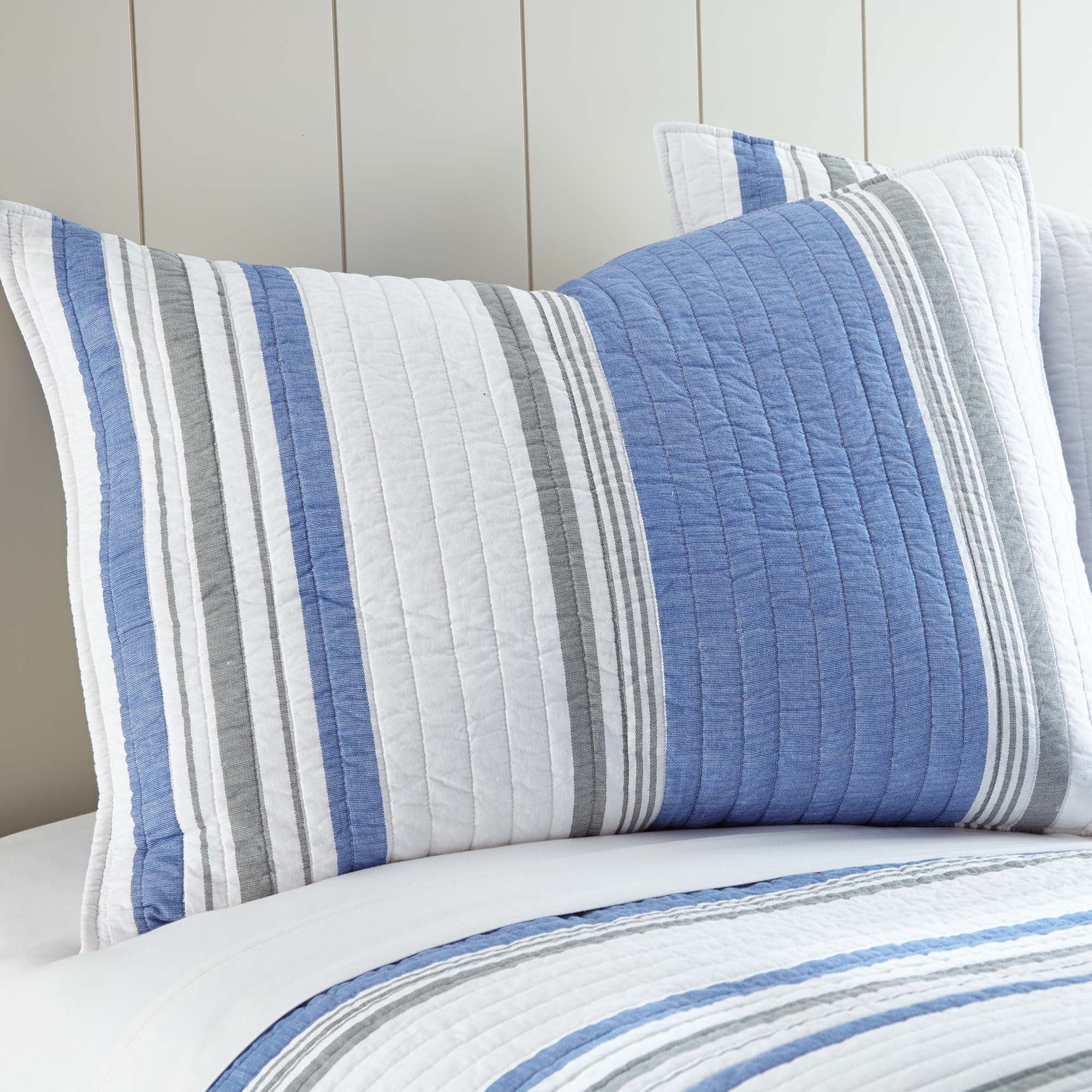 Levtex Home - St Bart Quilt Set - Twin Quilt + One Standard Pillow Sham - Nautical - Blue, Grey, and White - Quilt Size (68x86in.) and Pillow Sham Size (26x20in.) - Reversible - Cotton Fabric