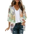 thumbnail image 3 of JURANMO Kimono Cardigan for Women, Plus Size Kimono Cardigans 3/4 Ruffle Sleeve Lightweight Flowy Boho Floral Loose Cover Ups Summer Savings Orange M, 3 of 6