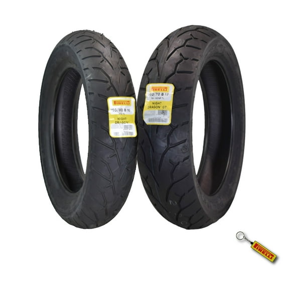 Pirelli Night Dragon Tire Set: 150/80B16 M/C 71H TL Front & 160/70B17 M/C 79V REINFTL Rear Cruiser Motorcycle Tires - Superior Traction & Handling for High-Performance Cruisers with Keychain