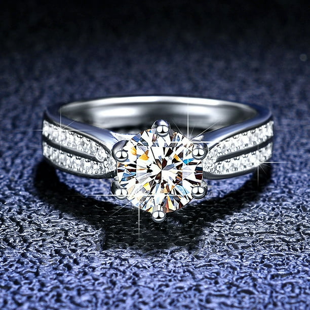 Anillo de moissanita, propuesta de boda, anillo de plata esterlina, anillo de diamantes de moissanita de seis garras, reina