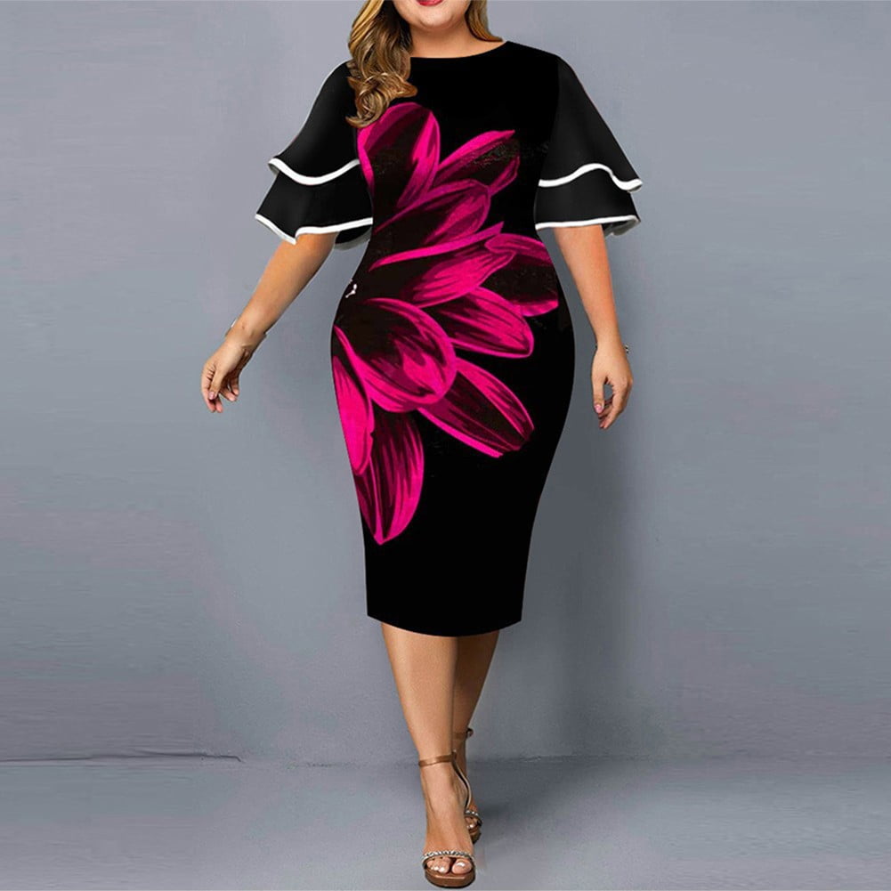 Plus Size Womens Printed Midi Dress Evening Cocktail Party Dress - Walmart.com