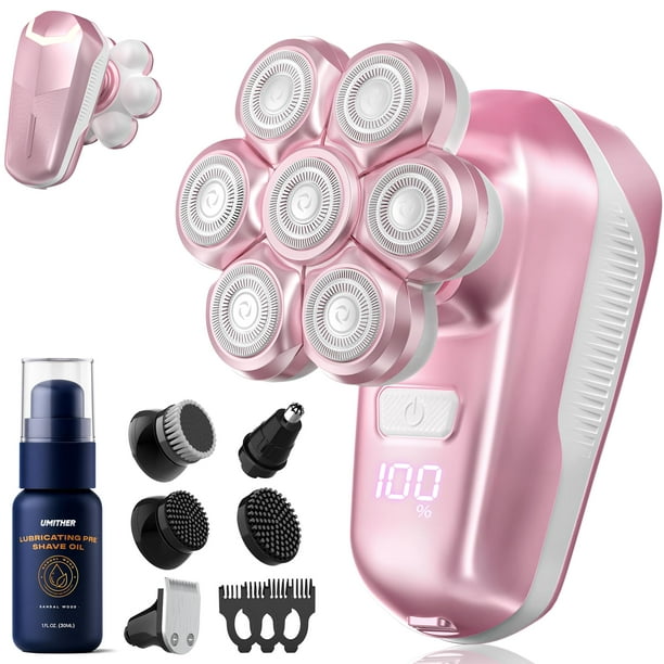 Afeitadora eléctrica para mujer, con cabezales magnéticos 7D, kit de recortador de vello en seco y húmedo, resistente al agua, para mujeres y hombres, recortador de vello de nariz y orejas, recargable