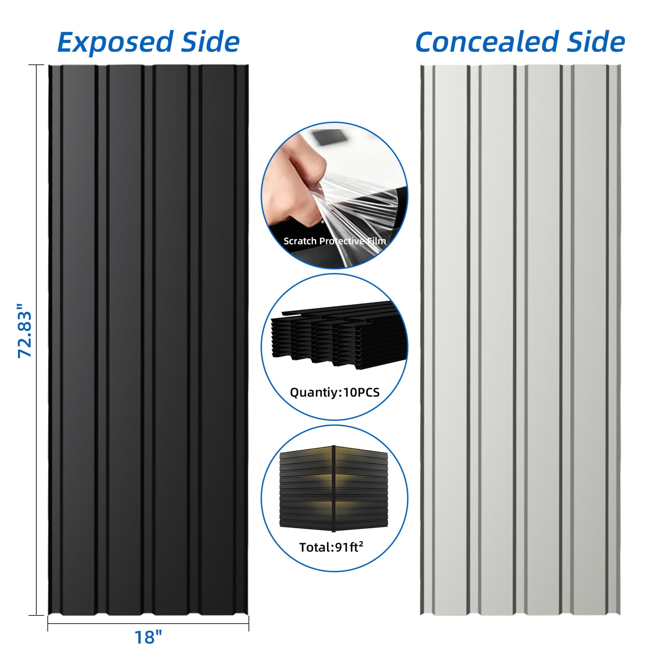 Noble House 10 PCS 72.8" Metal Corrugated Roof Panels, Galvanized Steel Heavy Duty Waterproof for Outdoor House, Gray