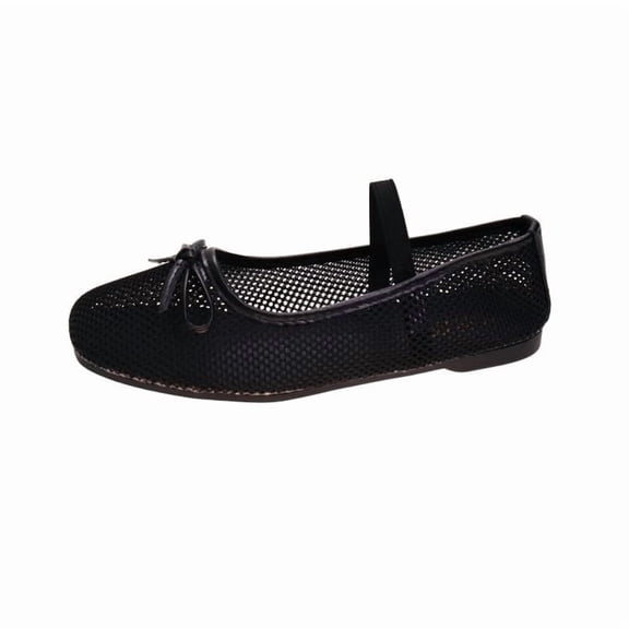 Gpaecead Women's Mesh Ballet Flats Breathable Elastic Strap Slip On Comfortable Summer Shoes For Office Party Black
