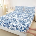 thumbnail image 3 of Homewish Country Flower Floral Queen Sheet Sets,Retro Rustic Bird Flat Sheet,White Blue Queen Fitted Sheet For Girls Teens,Luxury Bedroom Decor,4pcs, 3 of 7