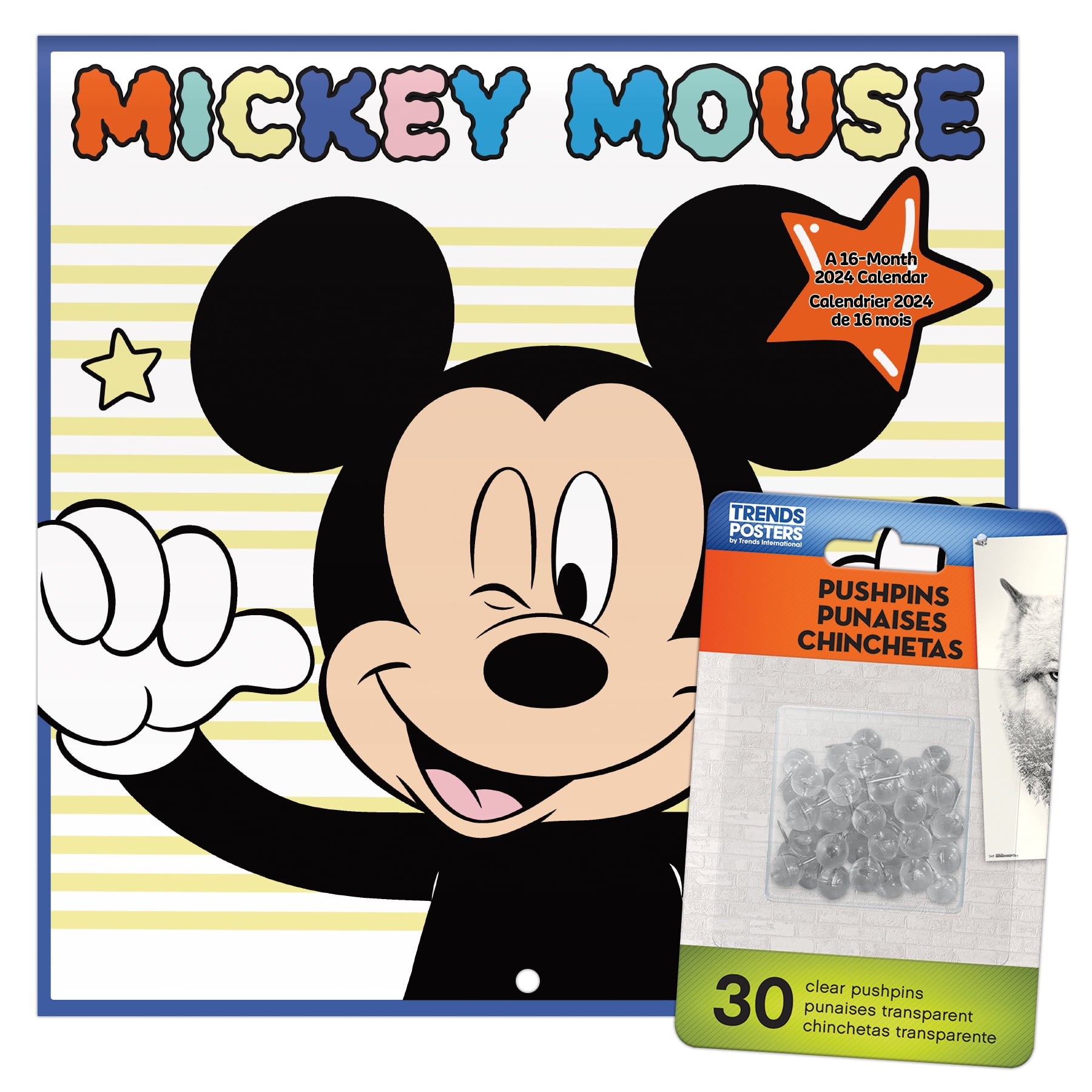 Trends International 2024 Disney Mickey Mouse Mini Wall Calendar & Push
