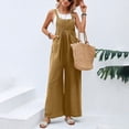 thumbnail image 2 of Letdown Womens Overalls Loose Fit Cotton Linen Bib Overall Wide Leg Jumpsuit Rompers with Pockets, 2 of 7