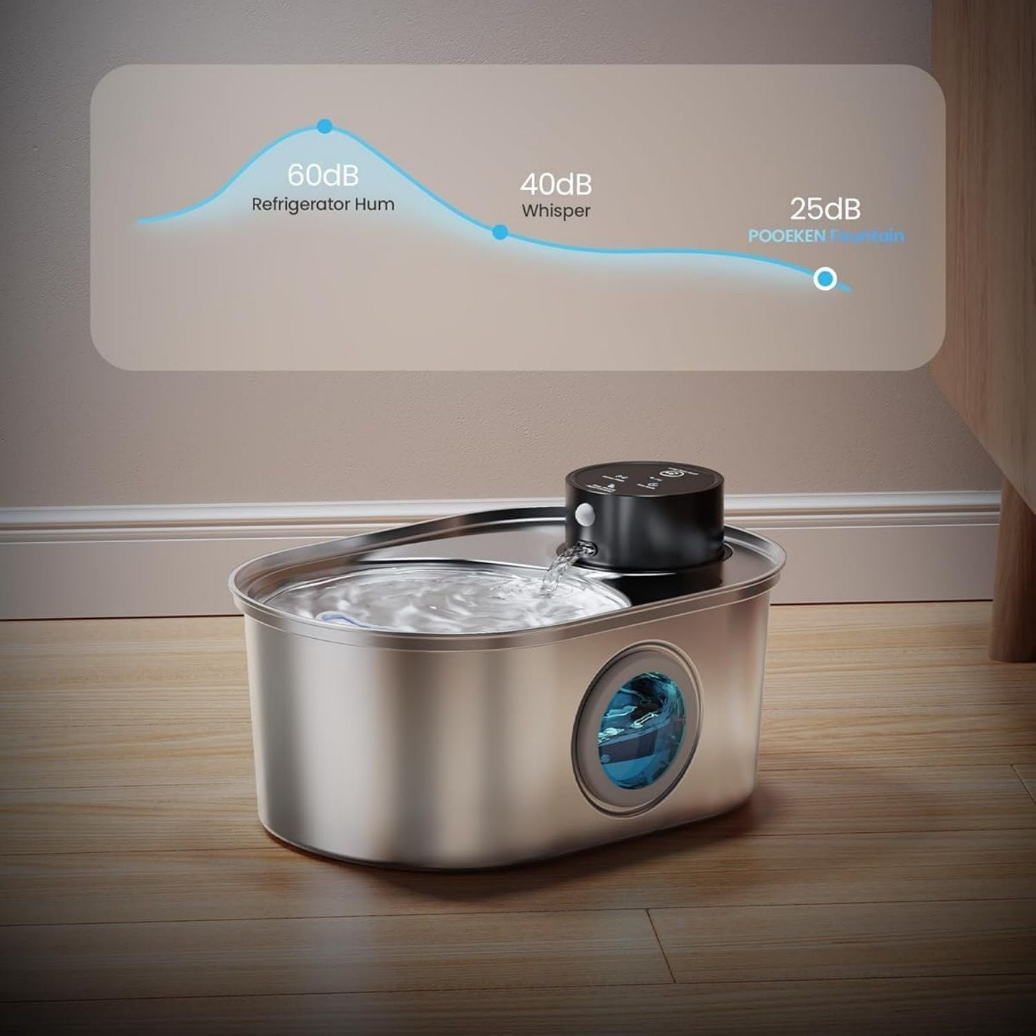 Cat Water Fountain: Battery Operated Stainless Steel Pet Fountain, Automatic Cordless Water Dispenser Indoor, Metal Faucet Bottle for Drinking, Rechargeable Dog Water Bowl with 1 Filter