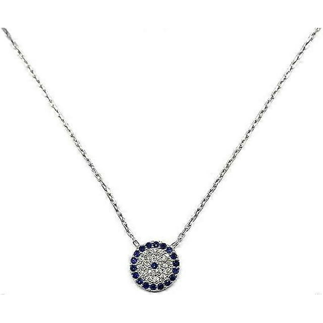 Sterling silver necklace, round Turkish eye and cubic zirconia pendant