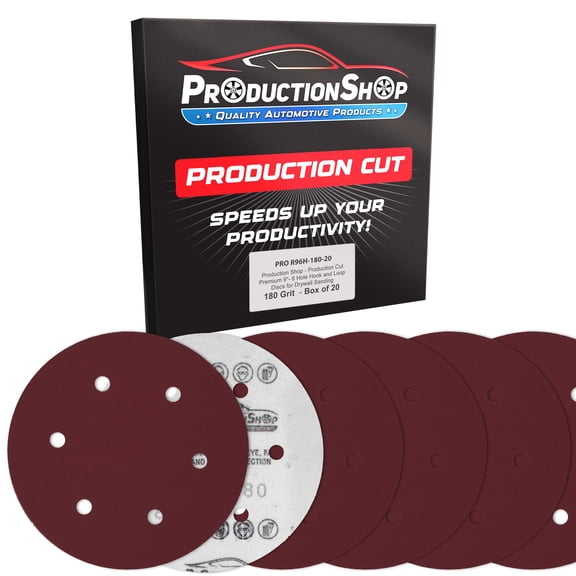 ProductionShop Premium 9" Red 6-Hole Pattern 180 Grit Sanding Discs, Box of 20 - Dustless Hook & Loop Backing Sandpaper for Drywall Power Sanders, Medium-Cut Abrasive - Woodworking, Sand Auto Paint