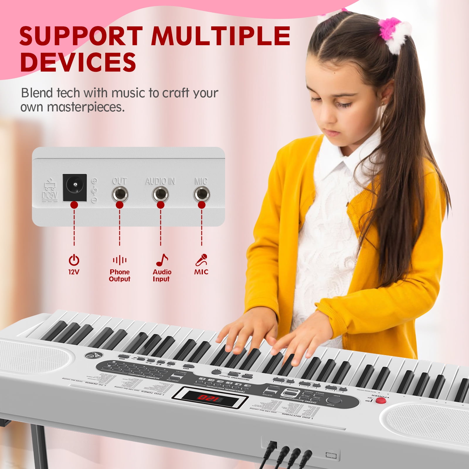 SUGIFT 61 Key Electric Keyboard Piano with Lighted Keys Portable