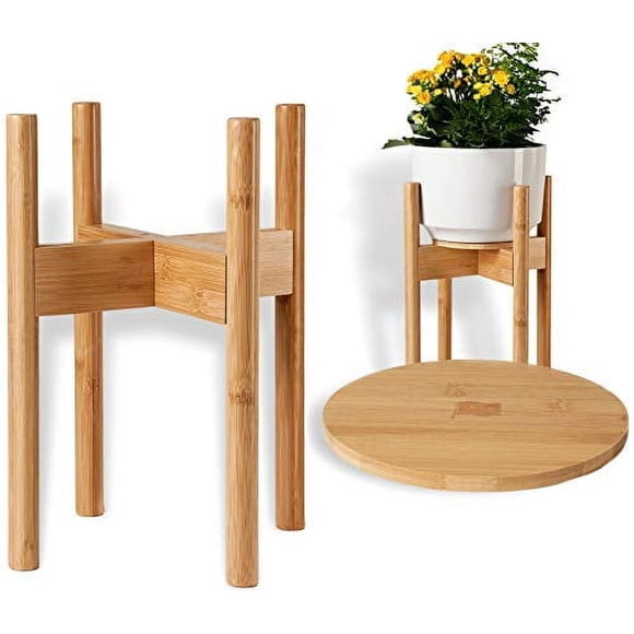 ZPirates Plant Stands for Indoor Plants, with Planter Pot Tray, Adjustable Size Fits 8.5 9 10 11 to 12 Inch Pots, Wicker Baskets and Flower Holders - Natural Bamboo Wood