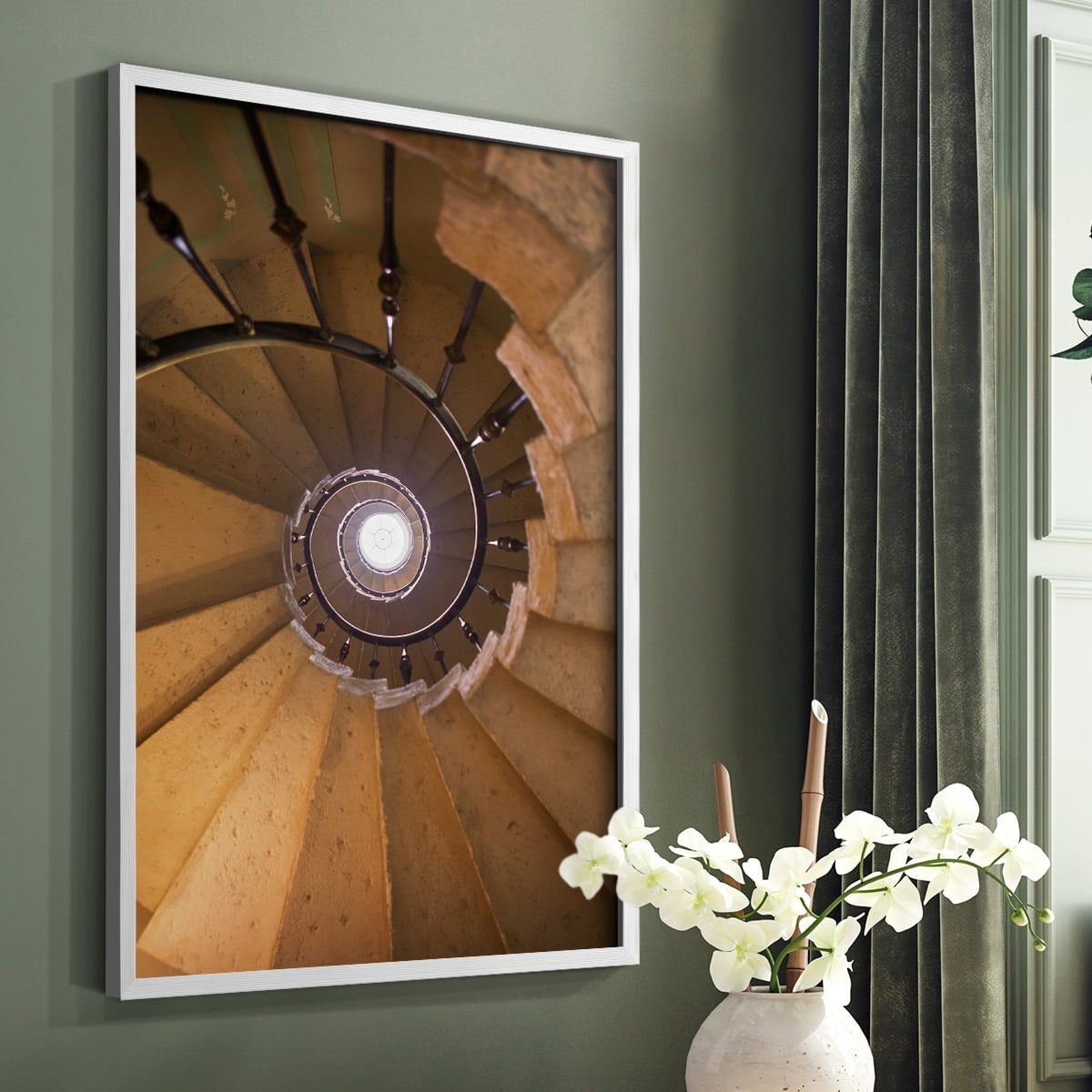 Spiraling II Framed Print in White Solid Wood Framed Print No Nail Hanging