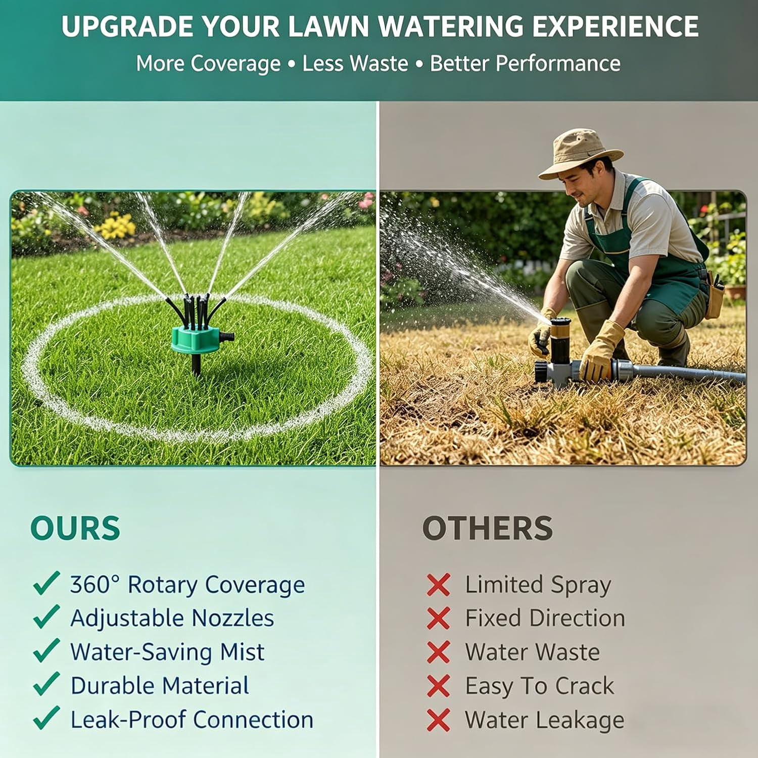 360° Multi-Directional Lawn Sprinkler, Stable Rotating Water Sprinkler, Wide Coverage, Easy Connect for Yard Garden（1PCS）
