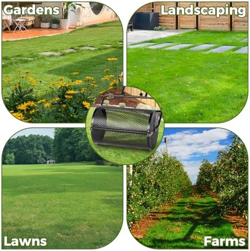 24 Inch Compost Lawn Spreader,Durable and Lightweight Fertilizer Spreaders,Garden Peat Moss Roller,Metal Mesh Roller Lawn Spreader,with Double Side Latches,for Lawn Garden Yard Care (Black)