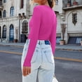 thumbnail image 4 of WTOBBY Women's Solid Color Fashion Long Sleeve Top, Minimalist Basic Casual Daily Wear Blouse for Fall and Winter Seasons,Hot Pink S, 4 of 5