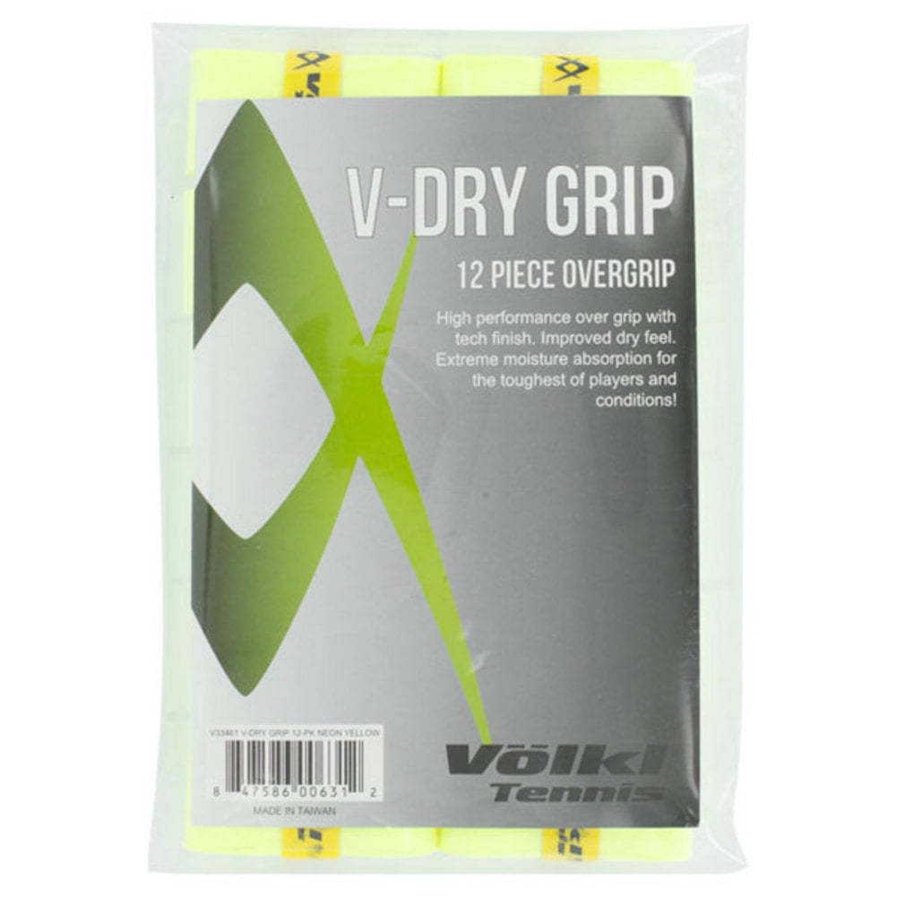 VOLKL V-Dry Grip | Overgrip | High Performance Tennis Grip (Neon Yellow, 12 pack)
