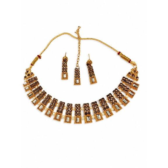 RK Art Jewelry - Gold-Tone Crystal Statement Jewelry Set with Pearl Accents – Necklace and Matching Drop Earrings for Women