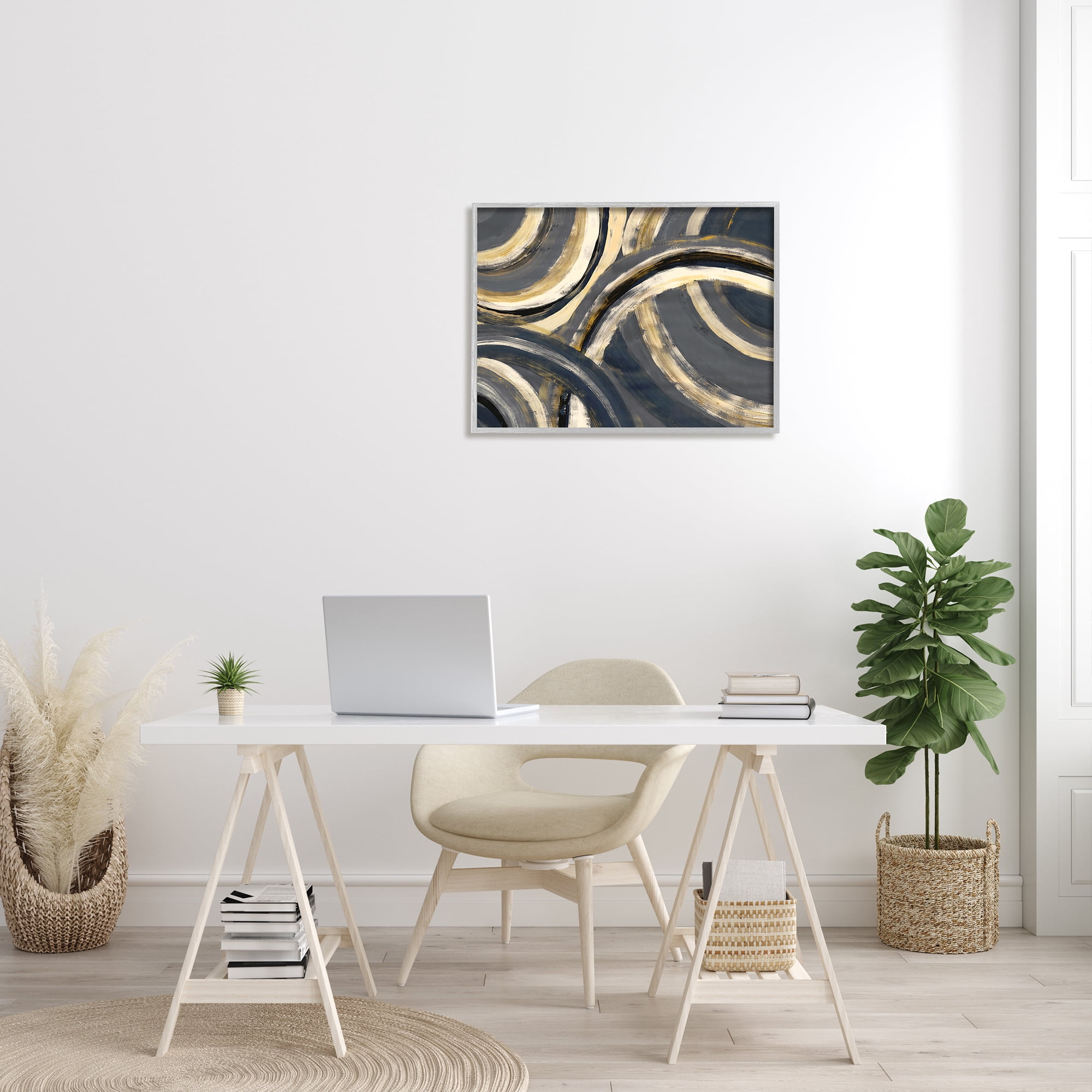 Stupell Industries Abstract Developing Rings Grey Gold Encasing Arches Graphic Art Gray Framed Art Print Wall Art, 24x30, by Doris Charest