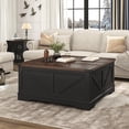 thumbnail image 2 of ANPOO 40" Large Farmhouse Lift Top Coffee Table with Power Outlets and Large Hidden Storage, Square Wood Living Room Tables, Multi-Function Lift Wooden Barn Door Center Table, Black, 2 of 7
