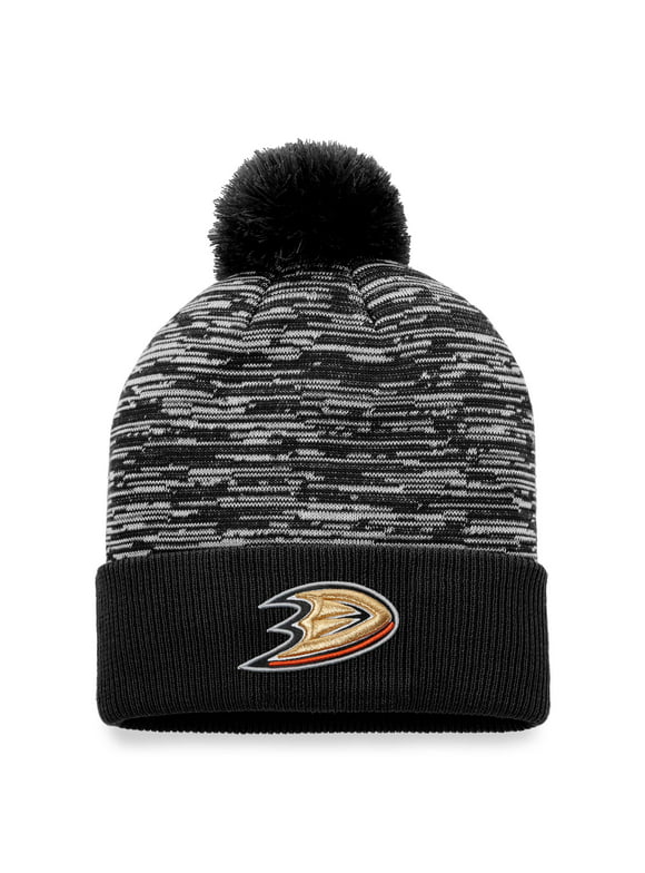 Men's Fanatics Branded Black Anaheim Ducks Defender Cuffed Knit Hat with Pom - OSFA