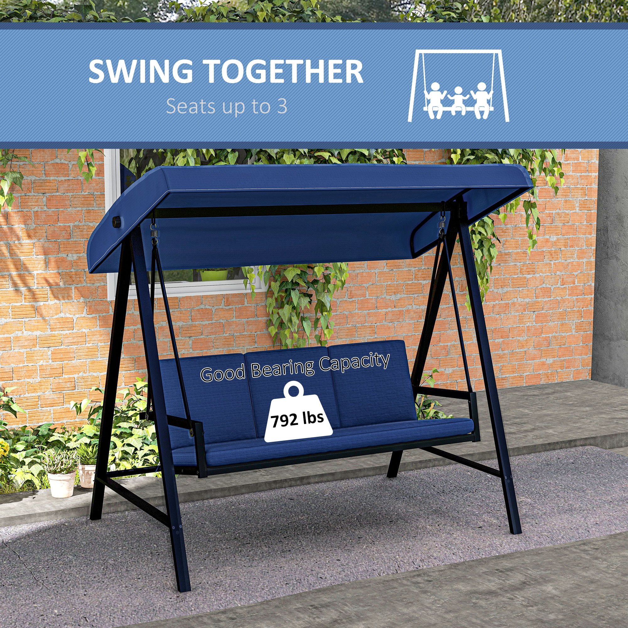 Swing Set Outsunny 3-Seat Outdoor With Stand, Heavy Duty Patio