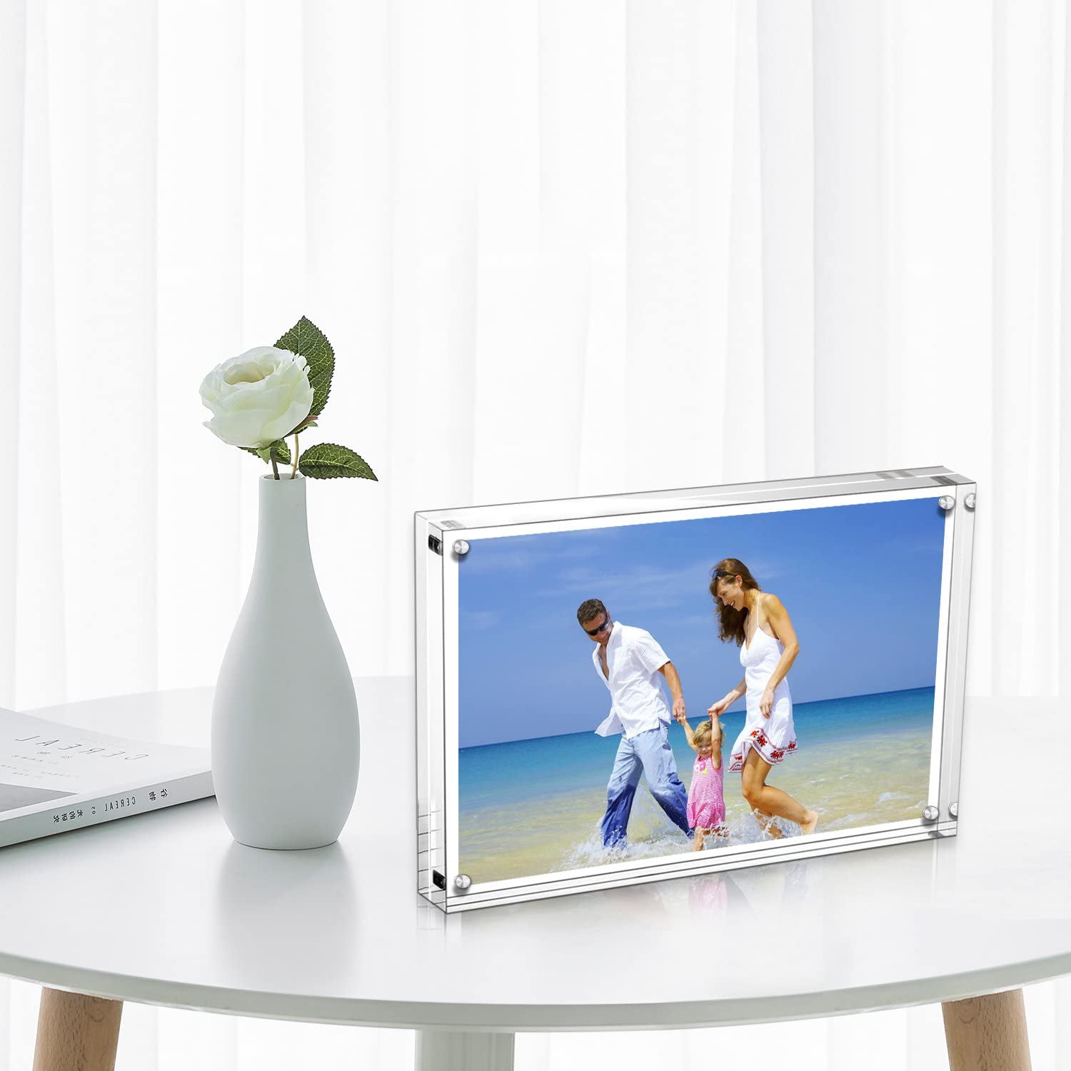 Sezanrpt Acrylic 4x6 Picture Frame, Clear Photo Display Magnetic Photo  Frame 4x6, Double Sided Frameless Desk Picture Frames for Office