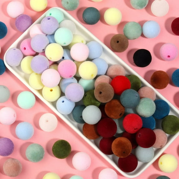 48 Pcs Christmas Velvet Beads for Craft 16 mm Flocking Spacer Ornament Christmas Tree Ornament Velvet Bead for DIY Jewelry Making Garland Tiered Tray Tree Decor