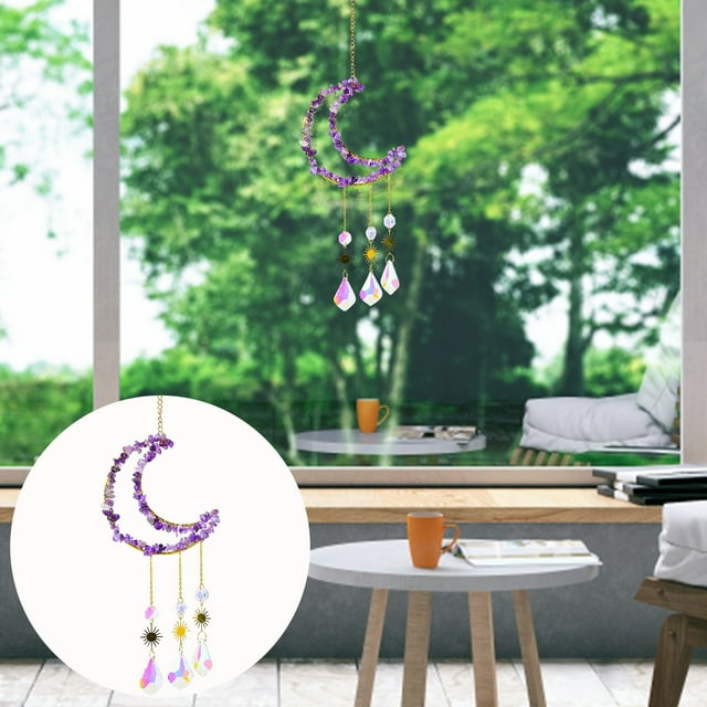 LADIGASU Colgante de Amatista Natural Grava Tejida a Mano Carillón de Viento Iluminación Colgante Regalo Decorativo Ofertas Del Día 1X Colgante