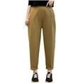 thumbnail image 2 of Women's Casual Linen Pants Elastic Waist Tapered Wide Leg Loose Trousers with Pockets Ladies Flare Pants Yellow XXL, 2 of 5
