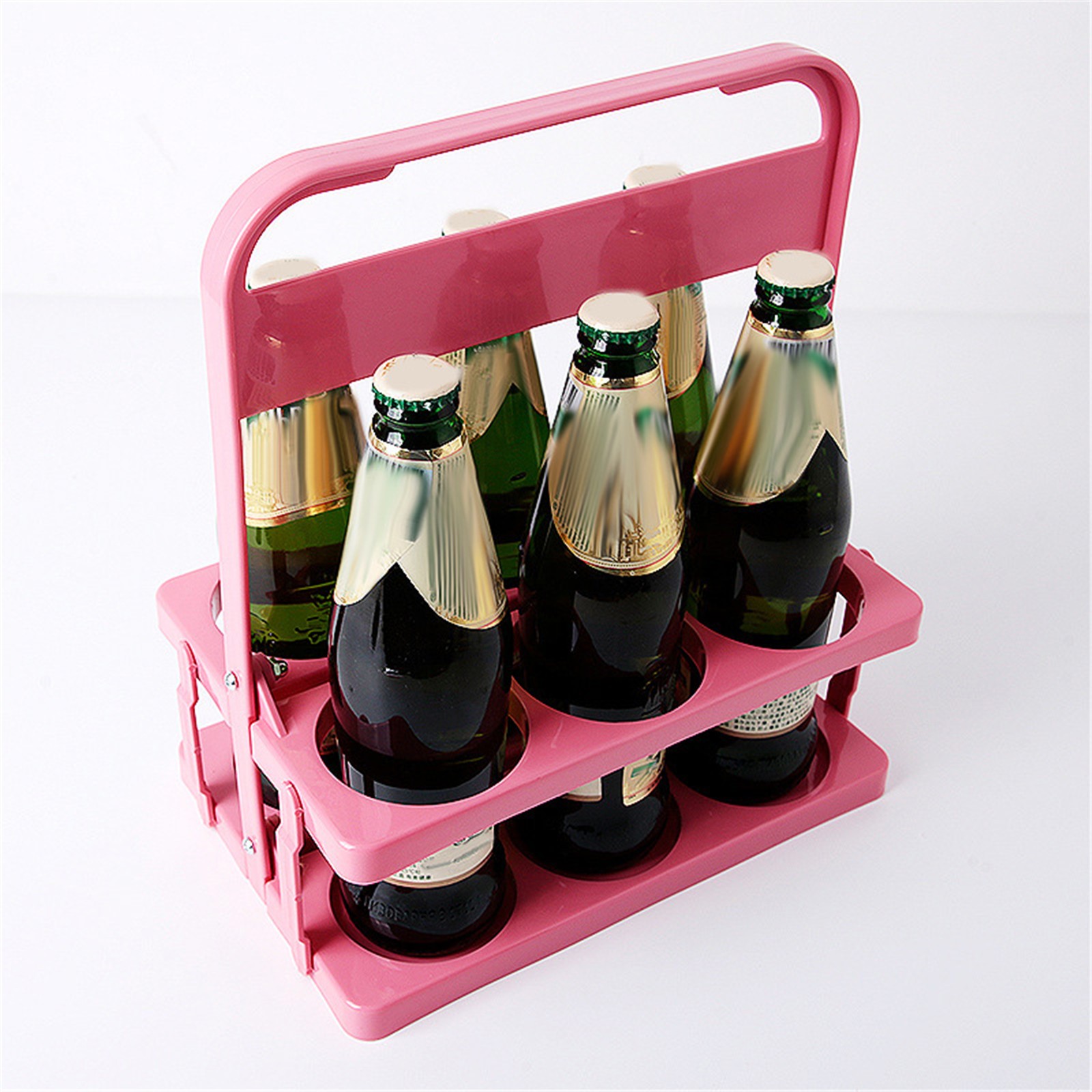 3 Portabottiglie Pieghevoli In Plastica Con Manico - 6 Fori Per Birra, Bevande - Per Consegne, Catering, Ristorante (Rosso Scuro)