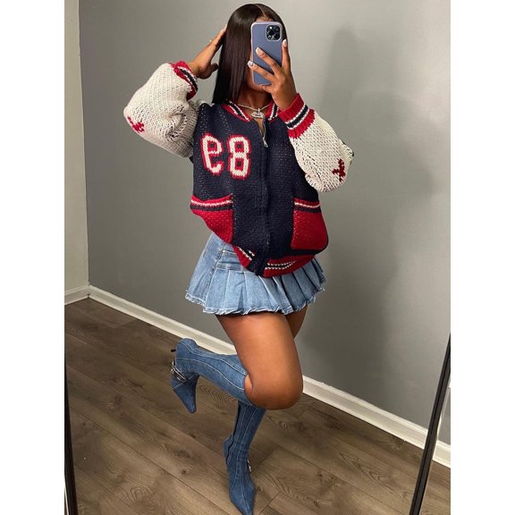 Zip Up Sweater Cardigan (S, DarkBlue)