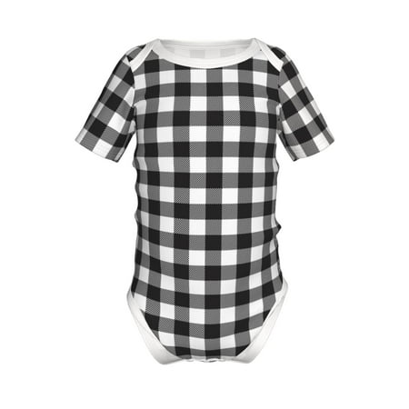 

Junzan Black White Plaid Print Short-Sleeve Baby Climbing Clothes Bodysuits for Infant One-Piece for Baby Boys & Girls Baby Clothes Baby Romper with Snap Closure-12 Months