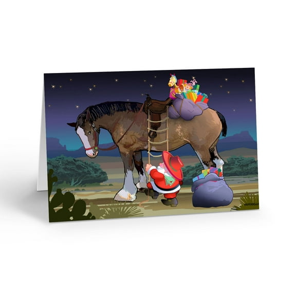 Cowboy Santa and His Horse Western Card - 12 Holiday Cards and Envelopes - 18044
