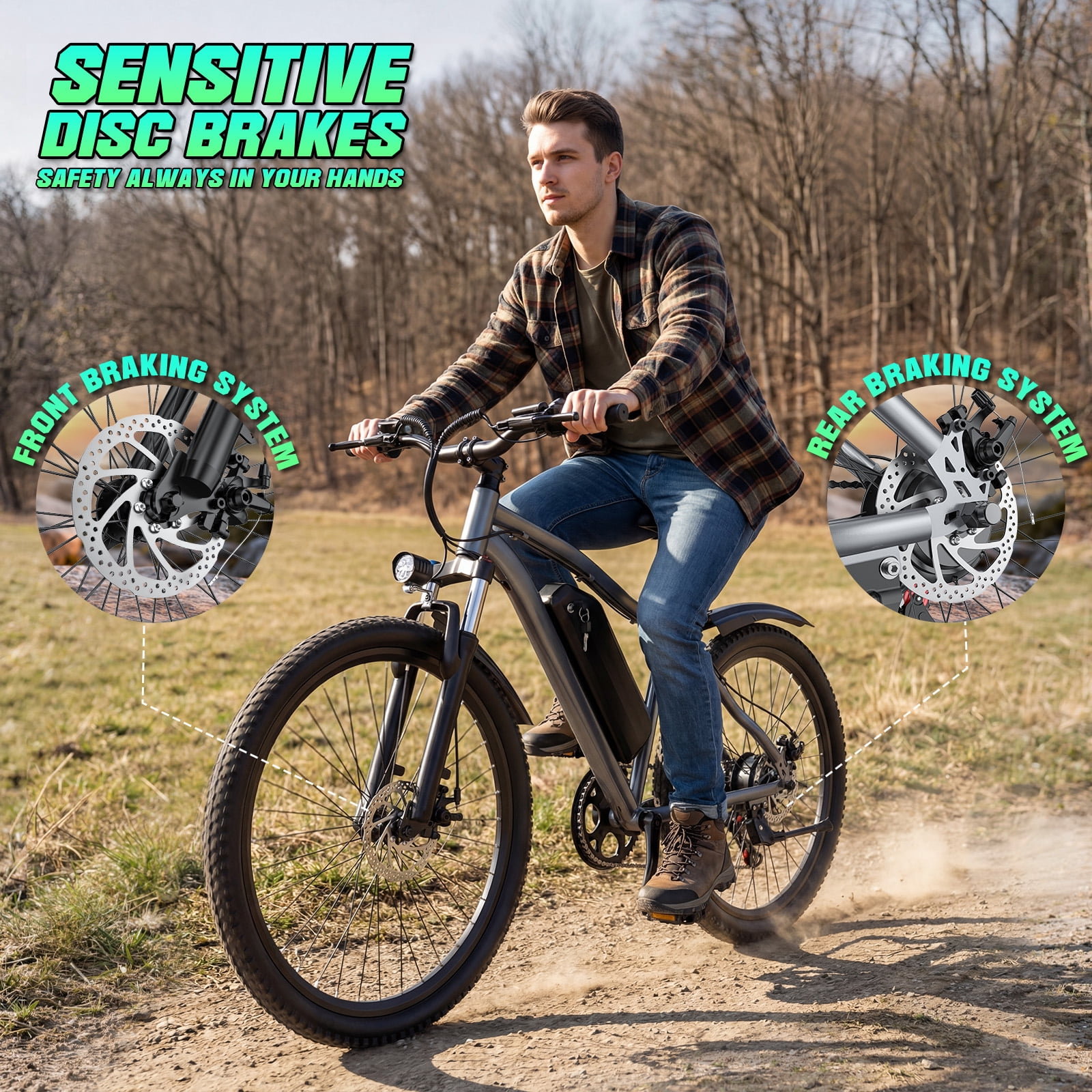 Electric Bike for Adults, 26" Commuter Ebikes with 7-Speed Gears, 25MPH, 720W Peak Motor, Removable Battery, 50 Miles Range, Electric Mountain Bicycle for All Terrain UL2849