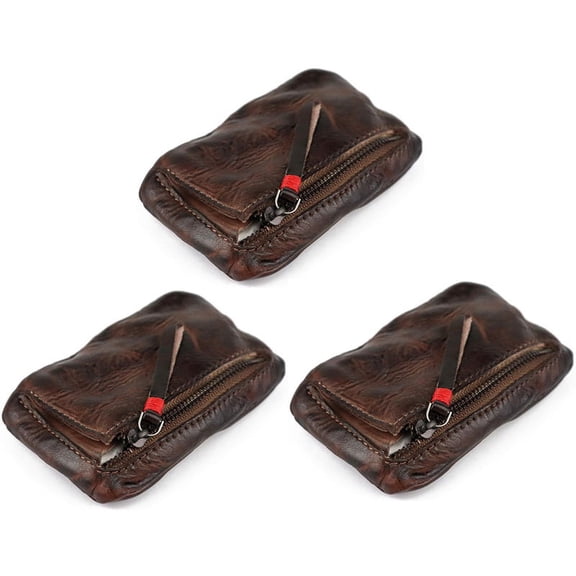 3X Vintage Men's Genuine Leather Mini Coin Purse Card Case Holder Wallet Clutch Male Short Zipper Small Change Bag