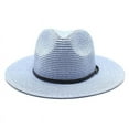 thumbnail image 2 of Straw Sun Hats for Women Men Panama Fedora Summer Hat with Leather Belt Wide Brim Beach Sun Jazz Cap, 2 of 5