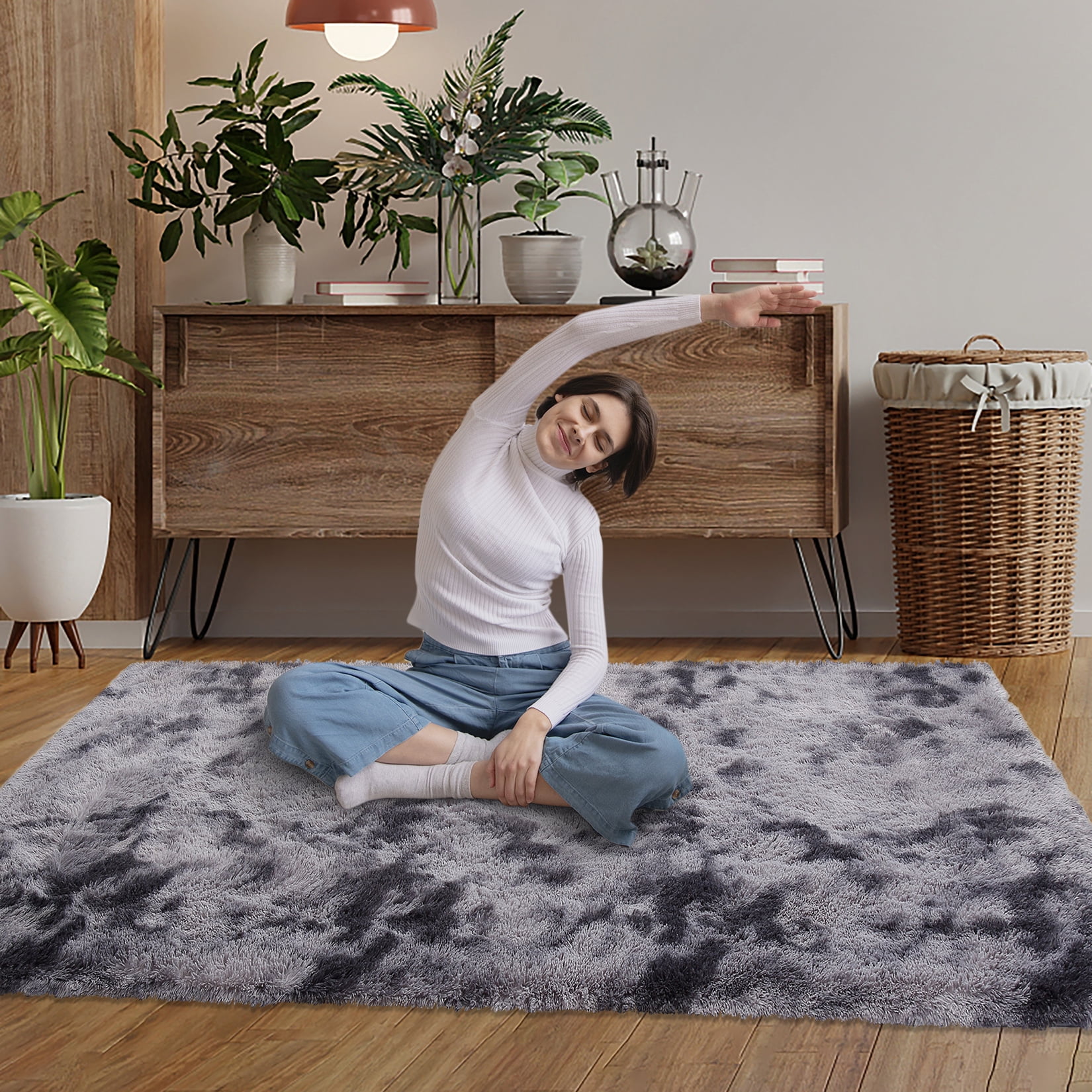 ZACOO 8' x 10' Large Area Rug High-Pile Plush Shag Rug Perfect for Living Rooms, Bedrooms, Dining Rooms, Dark Grey