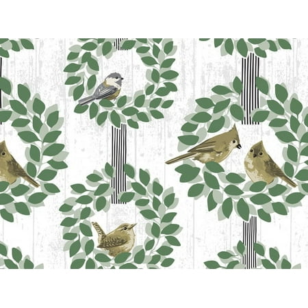Pack of 1, Farmhouse Birds 24" x 417' Gift Wrap Counter Roll For Feminine, Birthday, Mother's Day