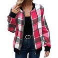 thumbnail image 2 of Chaquetas de Mujer Informales con Cremallera, de Franela A Cuadros, Larga, Holgadas, Ideales para Otoño. Rojo Rosa M, 2 of 7