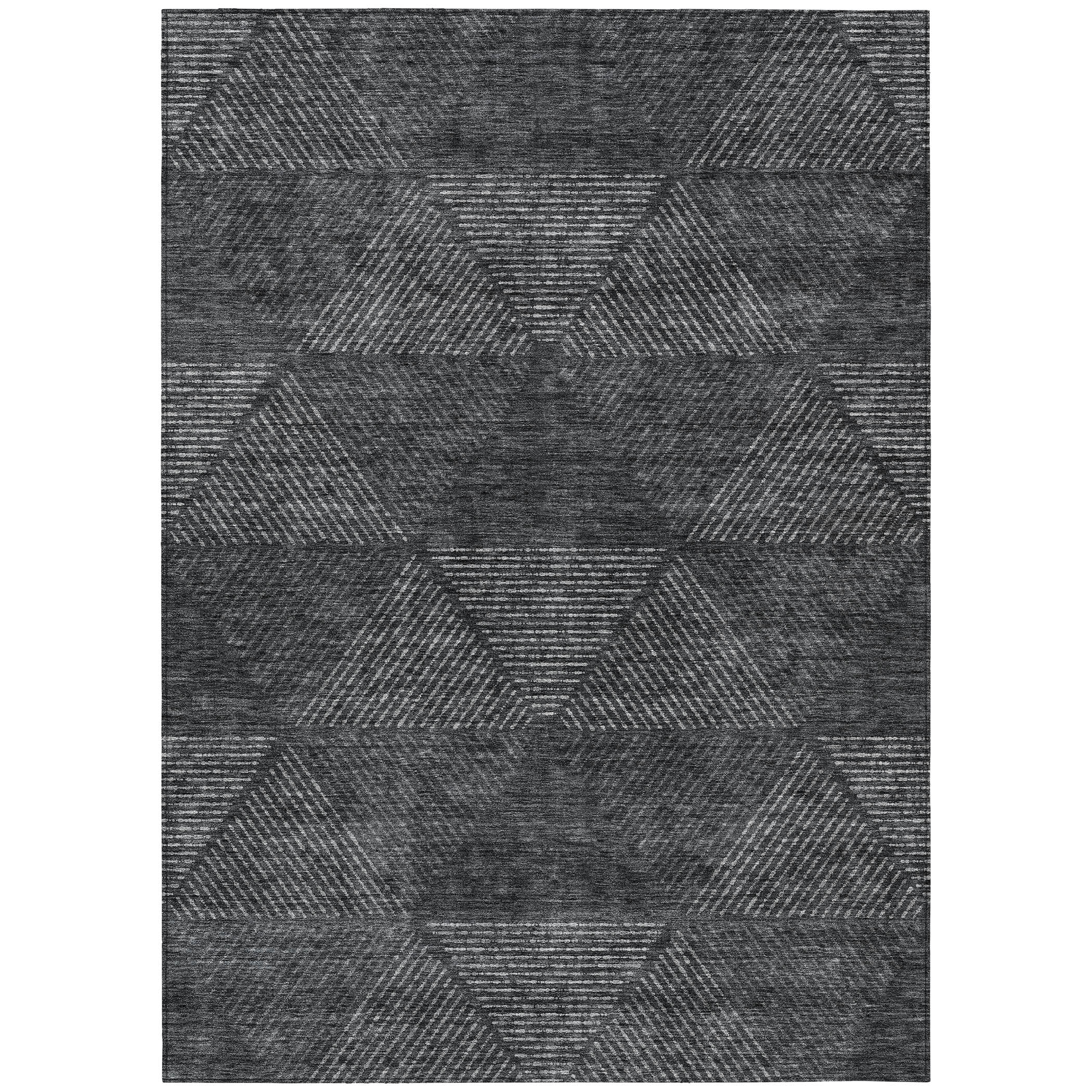 Addison Rugs Chantille Indoor/Outdoor Transitional Geometric Charcoal Washable Rectangle Rug, 10' x 14'