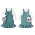 thumbnail image 4 of Conjunto de tres piezas para niñas, top de manga larga, vestido camisola con cinturón liso y bolso, de 4 a 7 años, 4 of 8