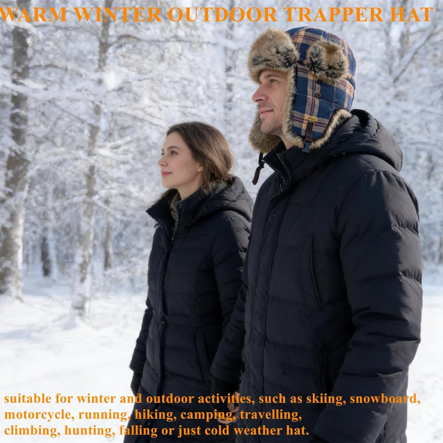 Winter Trapper Hat with Ear Flaps Plaid Russian Ushanka Aviator Hat Faux Fur Hunting Hats for Men Women(Plaid Ski Hat,L/XL)