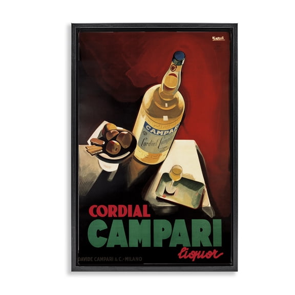 Stupell Industries Vintage Campari Wine Food & Beverage Painting Black Floater Framed Canvas Art Print Wall Art, 17 x 25