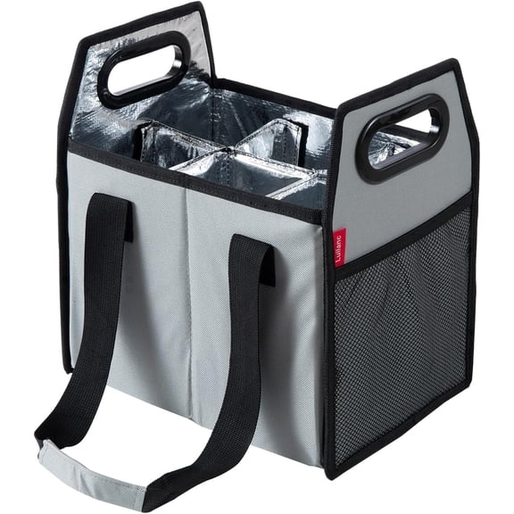 Collapsible 6 Bottle Wine Carrier, Portable Reusable Wine Tote Caddy Bag for Shopping, Travel, Vacation and Moving, Gray