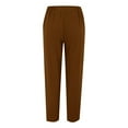 thumbnail image 5 of FUNUONY Womens Wide Leg Barrel Pants Elastic High Waisted Trousers Loose Casual Palazzo Pants with Pockets Cropped Relax Fit Trouser Ankle Pants Cotton Linen Solid Color Daily Pants Brown L, 5 of 9