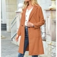 thumbnail image 4 of PENGXIANG Women‘s Spring And Autumn Lapel Wool Solid Color Long Sleeve Wool Long Pocket Jacket Suits, 4 of 6
