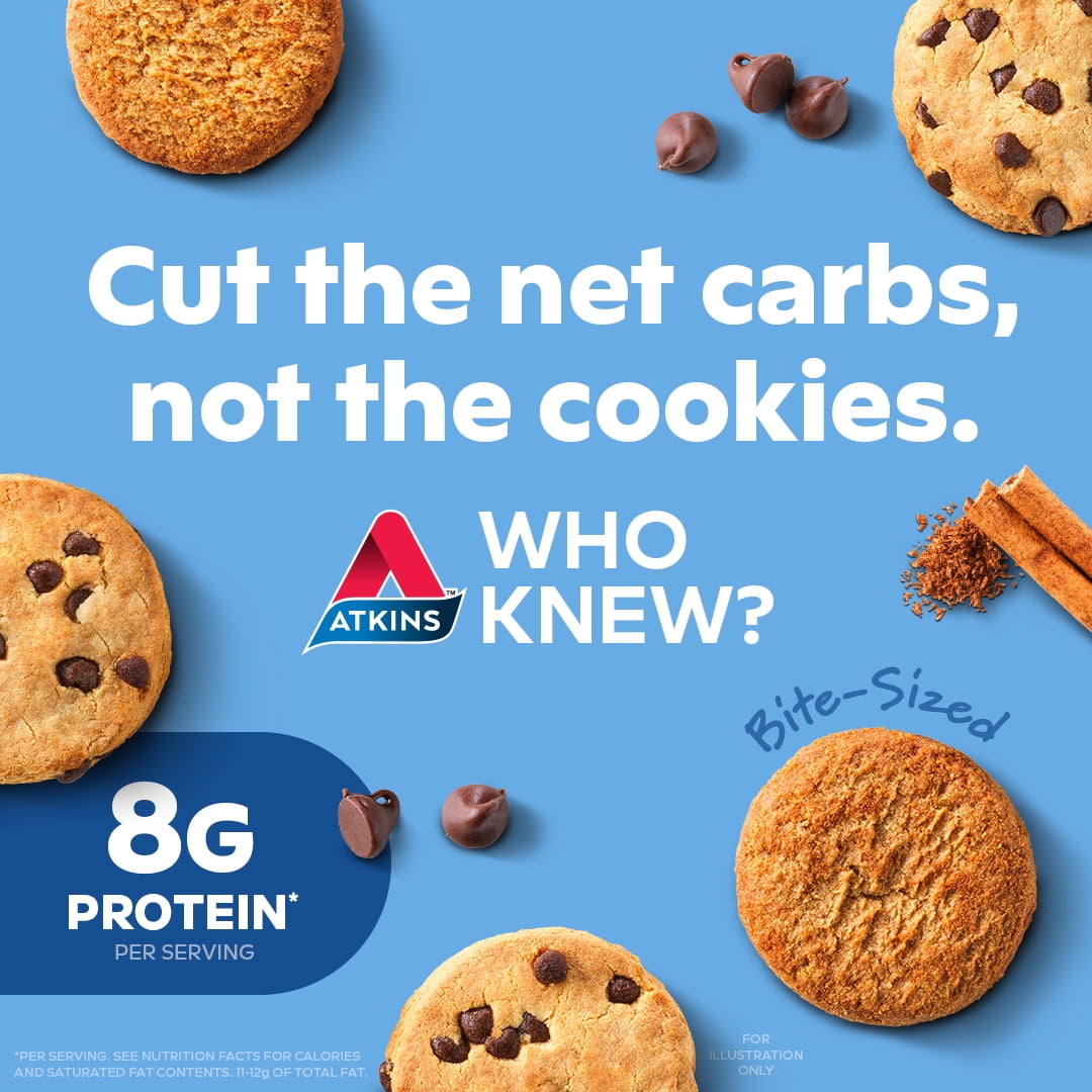(2 pack) Atkins Crunchy Protein Cookies, Bite-Sized, Snickerdoodle, 4.94 oz Resealable Bag